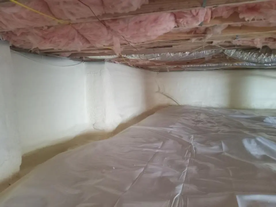 Crawl space encapsulation with closed-cell spray foam for Commercial Roof Restoration in Reisterstown